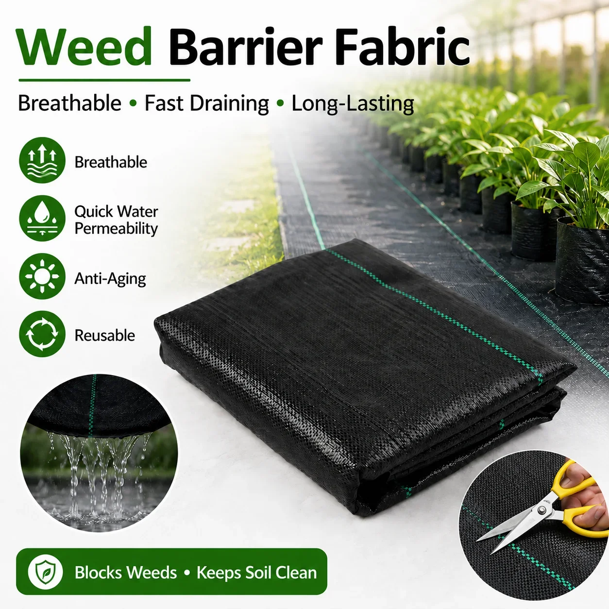 Smart Garden Greenhouse - 透水性のある雑草防止シート、ジオテキスタイル、グランドカバー、農業用マルチクロス、温室・庭園用雑草抑制マット