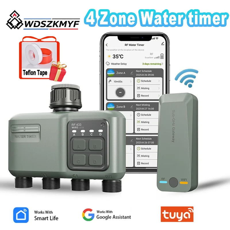 Smart Garden Technology - 植物自動給水システム WiFiスマートタイマー RF433 4口自動灌漑装置 防水ガーデン散水コントローラー