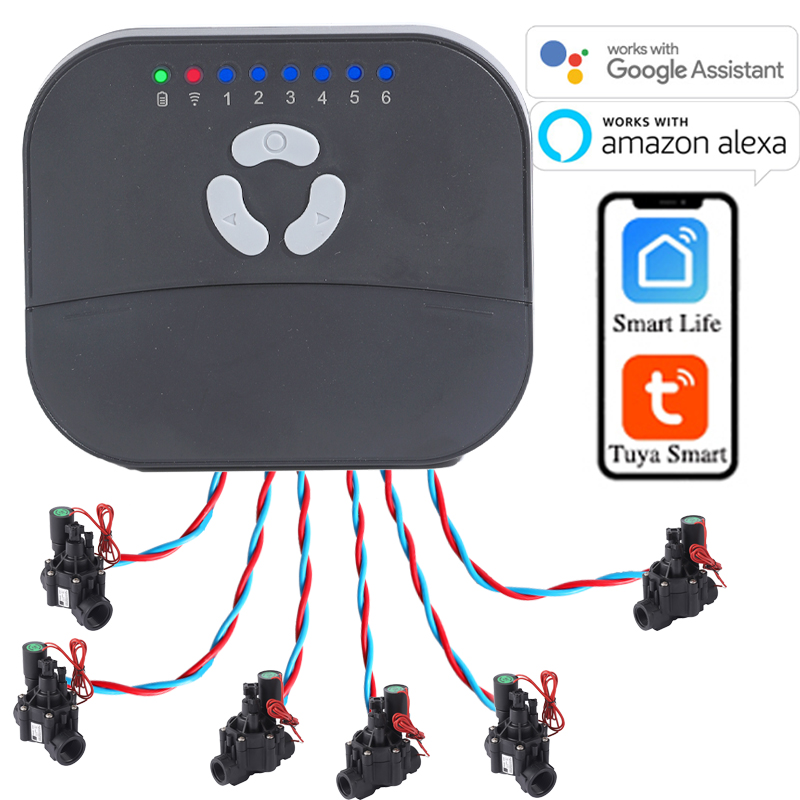 Smart Garden Sphagnum Moss - 6ゾーンWiFi接続Tuyaスマートホーム散水タイマーとガーデン灌漑コントローラー水用ソレノイドバルブ灌漑タイマーシステム