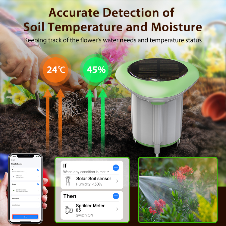ソーラー式土壌センサー Tuyaスマートアプリ IP66防水 - Smart Garden Technology のレビューと価格