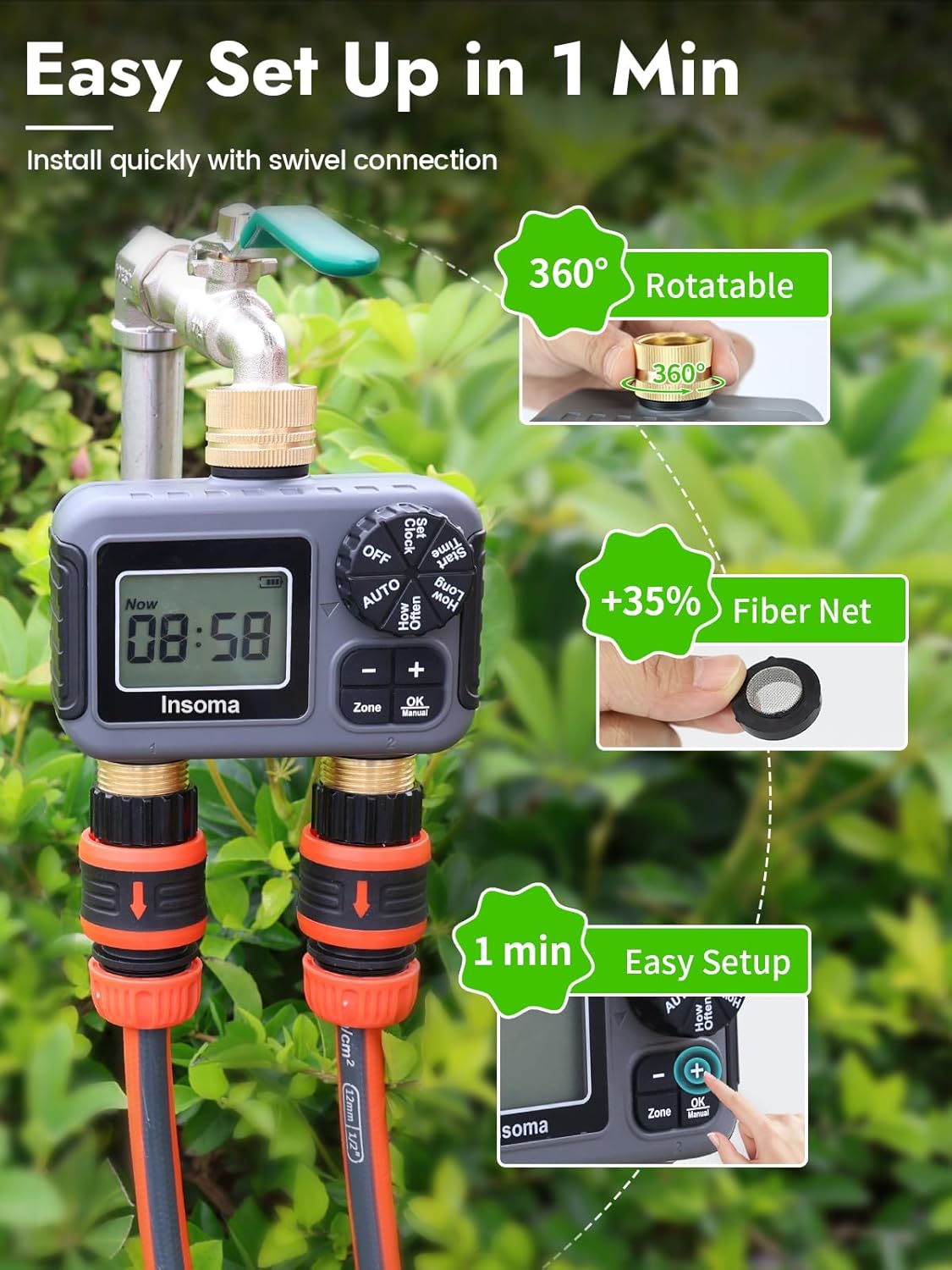 Insoma スマート灌漑散水システム デュアルコンセント  - Smart Garden Sphagnum Moss のレビューと価格